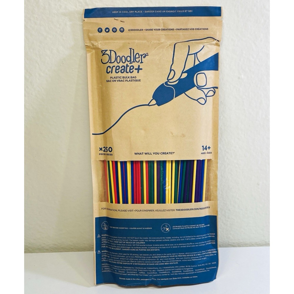 NEW 3Doodler Create+ Multicolor Plastic Refill Sticks 250pc 3D Pen PL-MIX-250